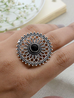 Teejh - by Joker and Witch Aruna Black Silver Oxidized Filigree Ring