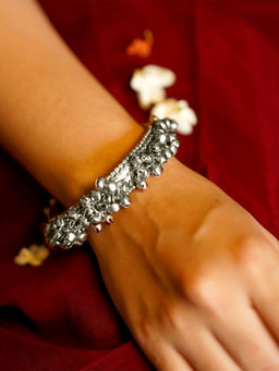 Teejh - by Joker and Witch Silver Oxidized Anusha Ghungroo Bangle
