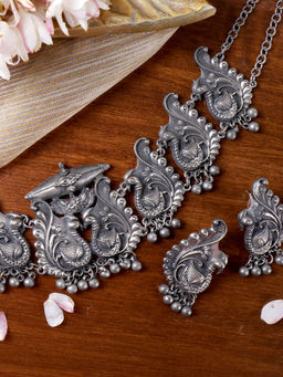 Teejh - By Joker and Witch Silver Brass Necklace and Earrings (Set of 2)