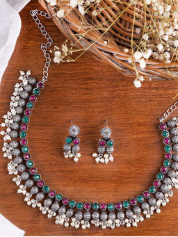 Teejh - by Joker and Witch Multi-Color Brass Necklace with Earrings (Set of 2)