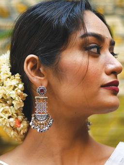 Teejh - by Joker and Witch Geometric Burgundy Dual Tone Earrings