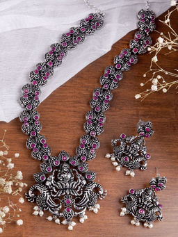 Teejh - by Joker and Witch Red Brass Necklace with Earrings (Set of 2)