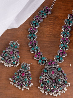 Teejh - by Joker and Witch Multi-Color Brass Necklace with Earrings (Set of 2)