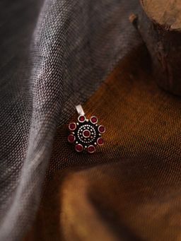 Teejh - by Joker and Witch Aagamya Red Stone Silver Oxidised Nose Pin