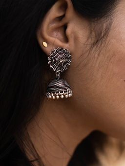Teejh - by Joker and Witch Rigvedita Floral Silver Oxidised Earrings