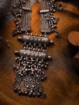 Teejh - by Joker and Witch Anukriti Silver Oxidised Long Necklace