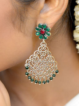 Teejh - by Joker and Witch Jali Green Filigree Pearl Earrings
