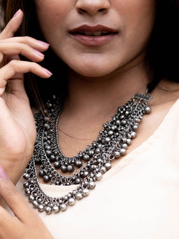 Teejh - by Joker and Witch Mauli Silver Oxidised Layered Necklace