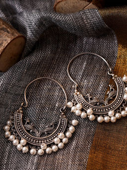 Teejh - by Joker and Witch Sumeda Silver Oxidised Hoop Earrings