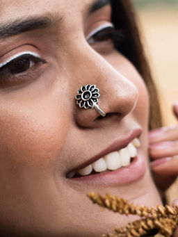 Teejh - by Joker and Witch Lakshita Silver Oxidised Nose Pin