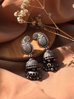 Teejh - by Joker & Witch Mango Butti Silver Oxidised Jhumkis for Women