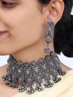 Teejh - by Joker and Witch Spruha Silver Oxidised Choker Necklace for Women