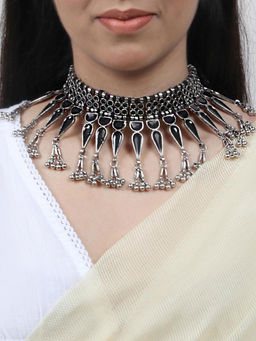 Teejh - by Joker and Witch Adhira Black Silver Oxidised Choker Necklace for Women