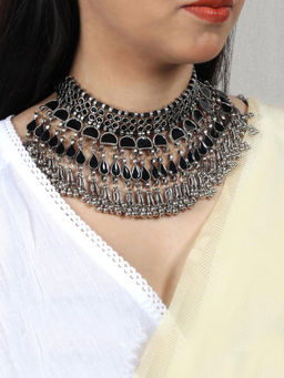 Teejh - by Joker and Witch Zaira Black Silver Oxidised Choker Necklace for Women