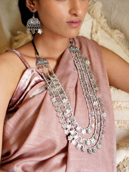 Teejh - by Joker and Witch Faiza Silver Oxidised Floral Long Necklace Set for Women