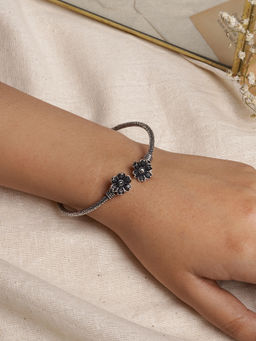 Teejh - by Joker and Witch Aastha Silver Oxidised Floral Bracelet for Women