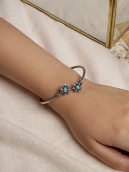 Teejh - by Joker and Witch Shambhavi Silver Oxidised Floral Bracelet for Women