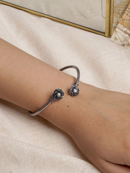 Teejh - by Joker and Witch Sarita Silver Oxidised Floral Bracelet for Women