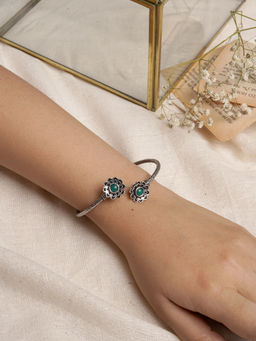 Teejh - by Joker and Witch Chanralatha Silver Oxidised Floral Bracelet for Women