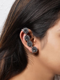 Teejh - by Joker and Witch Panchali Silver Oxidised Floral Earcuffs for Women