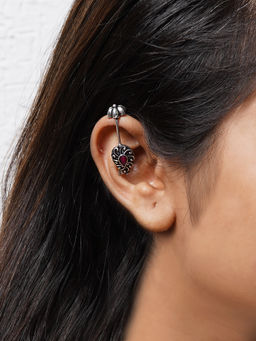 Teejh - by Joker and Witch Mitali Red Stone Silver Oxidsed Clip On Bugadi for Women