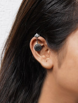 Teejh - by Joker and Witch Nitara Black Stone Silver Oxidsed Clip On Bugadi for Women