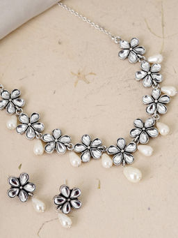 Teejh - by Joker and Witch Unnati Silver Oxidised Polki Necklace Set for Women