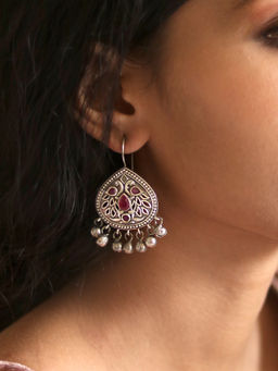 Teejh - by Joker and Witch Vanya Silver Oxidised Pink Earrings for Women