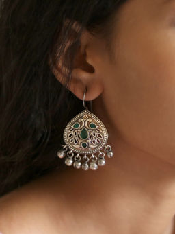 Teejh - by Joker and Witch Vanya Silver Oxidised Green Earrings for Women