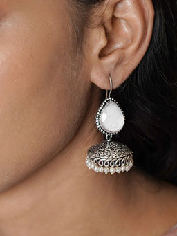 Teejh - by Joker and Witch Sahasra White Stone Silver Oxidised Earrings for Women