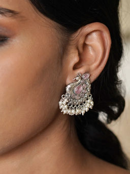 Teejh - by Joker and Witch Nirali Pink Silver Oxidised Earrings for Women