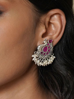 Teejh - by Joker and Witch Nirali Pink Silver Oxidised Earrings for Women