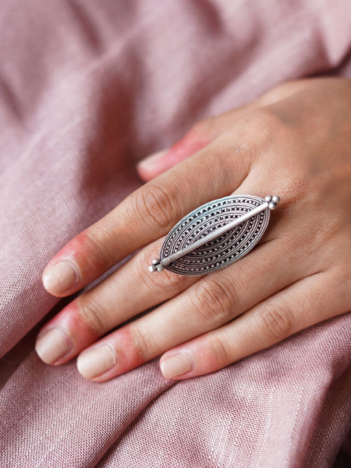 Teejh by Joker and Witch Dhanya Silver Oxidised Ring for Women
