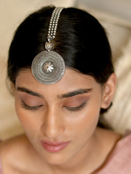 Teejh - by Joker and Witch Miraya Silver Oxidised Maang Tika for Women