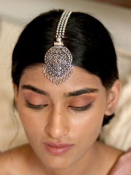 Teejh - by Joker and Witch Adeela Silver Oxidised Maang Tika for Women