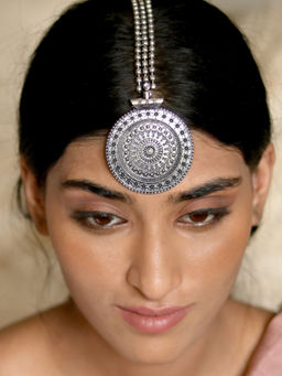 Teejh - by Joker and Witch Deepa Silver Oxidised Maang Tika for Women