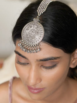 Teejh - by Joker and Witch Eta Silver Oxidised Maang Tika for Women