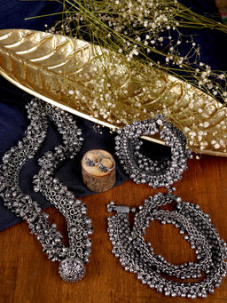 Teejh - by Joker and Witch Silver Mixed Metal Necklace with Anklets, Bangle and Rings (Set of 4)