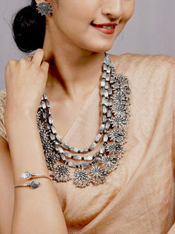 Teejh - by Joker and Witch Silver Mixed Metal Bracelet with Earrings and Necklace (Set of 3)