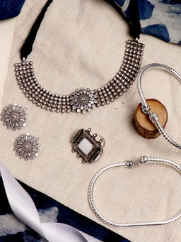 Teejh - by Joker and Witch Nimisha White Metallic Silver Oxidized Jewelry Gift Set