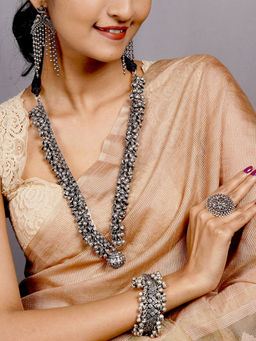 Teejh - by Joker and Witch Silver Brass Earrings with Ring, Bangle and Necklace (Set of 4)