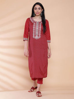 Biba - Red Embroidered Kurta