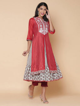 Biba - Terracotta Cotton Silk Double Layered Kurta (Set of 2)