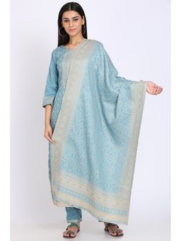 Biba - Blue Printed Kurta Fabric With Bottom Fabric And Dupatta (Set of 3)