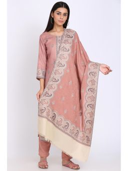 Biba - Pink Printed Kurta Fabric With Bottom Fabric And Dupatta (Set of 3)