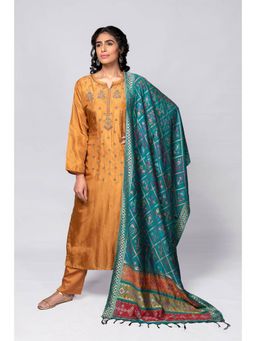 Biba - Mustard Unstitched Dress Material Suit (Set of 3)