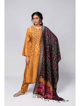 Biba - Mustard Unstitched Dress Material Suit (Set of 3)