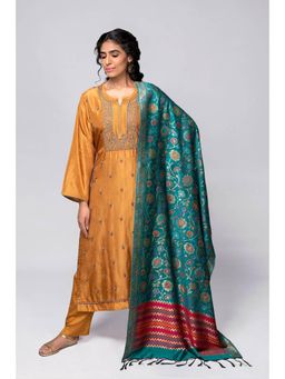 Biba - Mustard Unstitched Dress Material Suit (Set of 3)