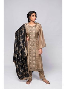 Biba - Beige Unstitched Dress Material Suit (Set of 3)