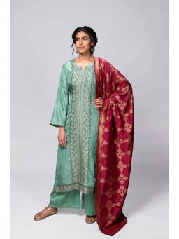 Biba - Green Unstitched Dress Material Suit (Set of 3)